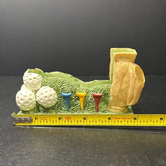 Golfing Golfer Business Card & Pen Holder Resin Office Decor Golf Bag and Tees - Picture 7 of 7